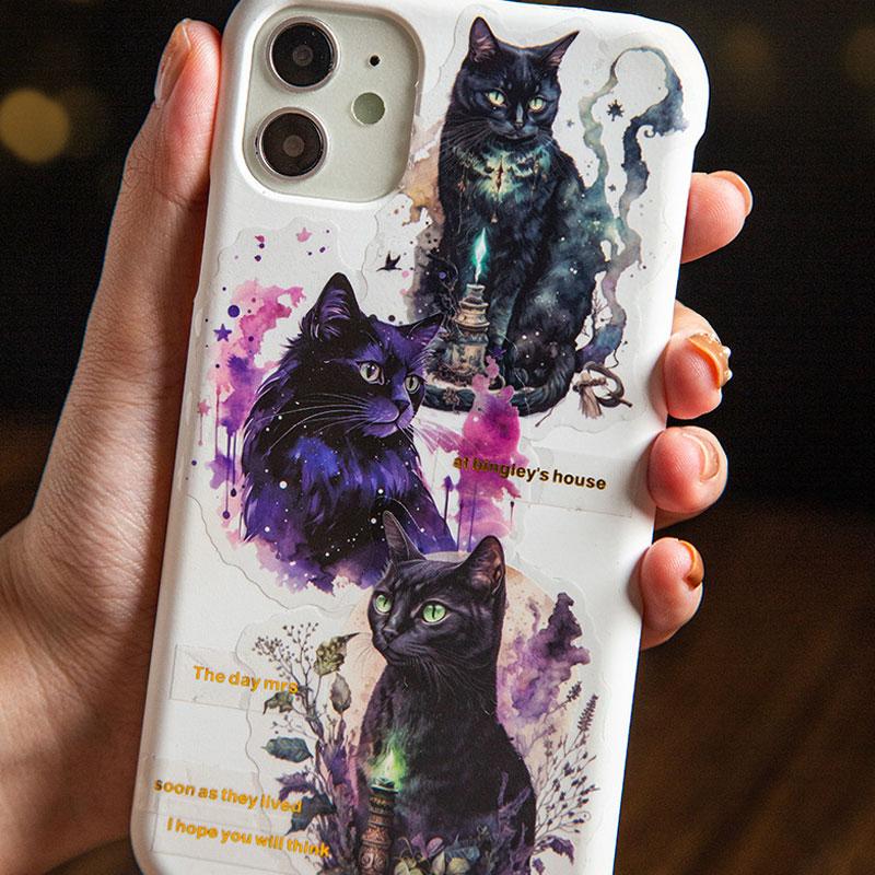 051タグ　猫ねこ　くすみカラー　黒レース　コラージュ　ジャンクジャーナル素材 コラージュ 素材 シール 猫 ネコ ねこ 黒猫 ジャンクジャーナル