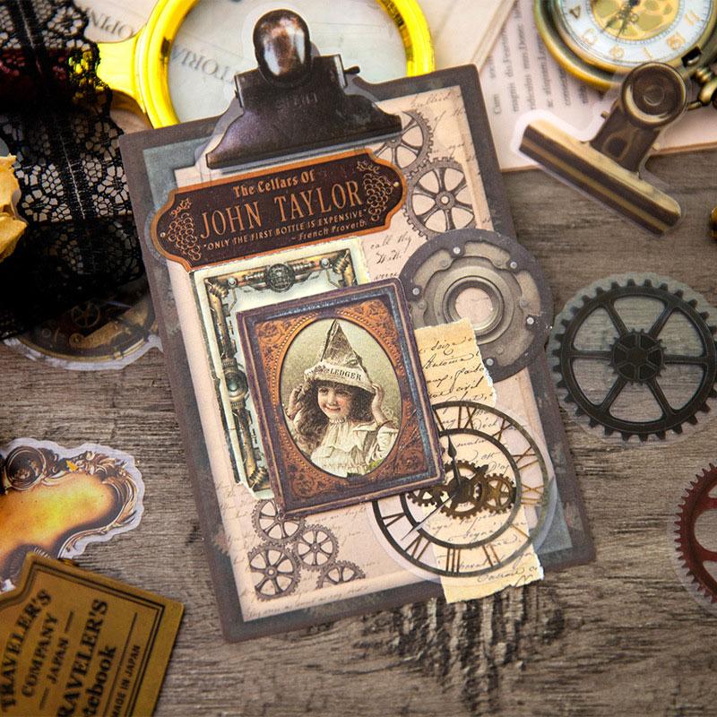 コラージュ 素材 シール 歯車 鍵 クリップ 金具 ジャンクジャーナル