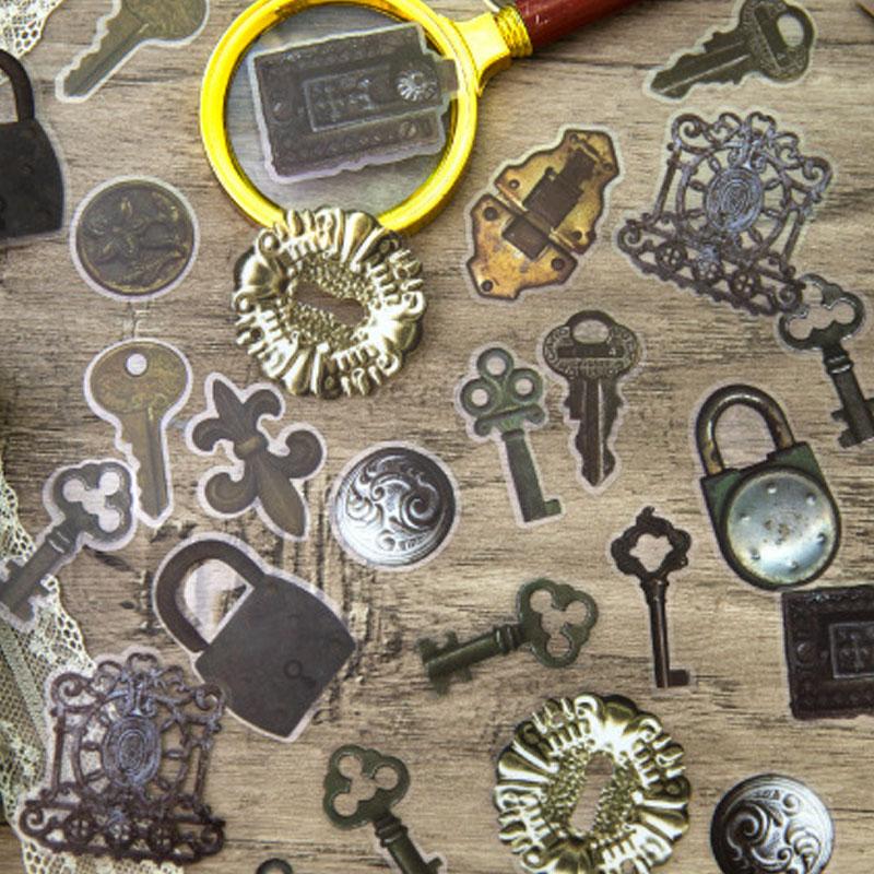 コラージュ 素材 シール 歯車 鍵 クリップ 金具 ジャンクジャーナル