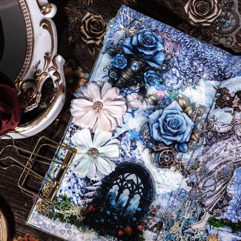 コラージュ 素材 シール 薔薇 ローズ バラ スチームパンク 歯車