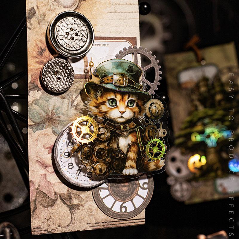 コラージュ 素材 シール スチームパンク 歯車 猫 蝶 蝶々 ジャンク