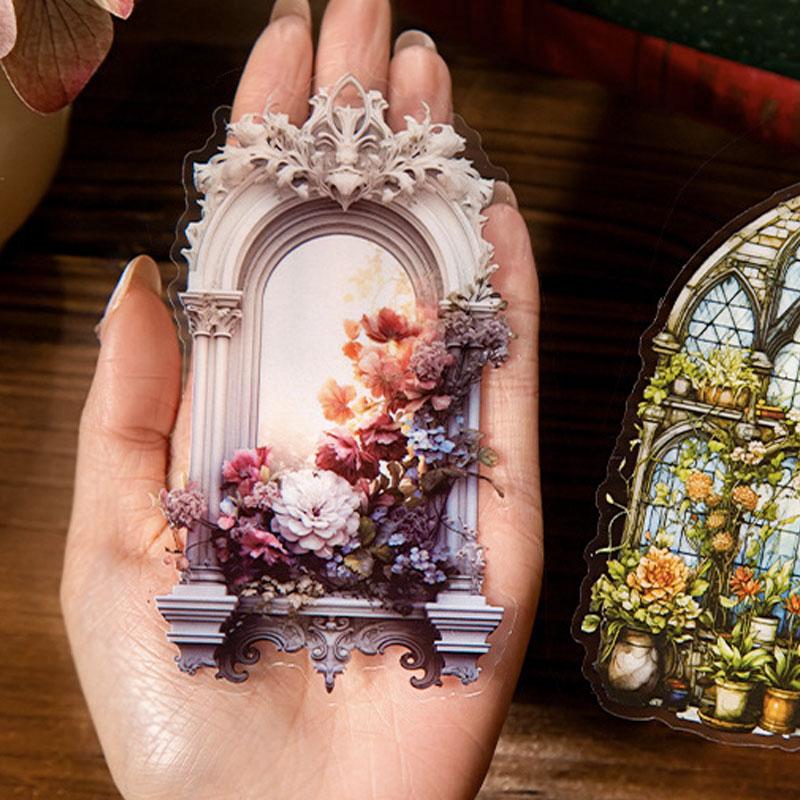 コラージュ 素材 シール 窓 窓枠 ウィンドウ 花 植物 ジャンク