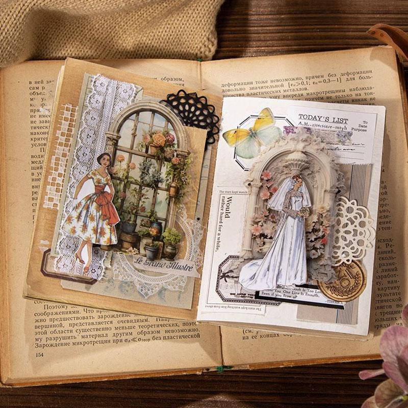 コラージュ 素材 シール 窓 窓枠 ウィンドウ 花 植物 ジャンク