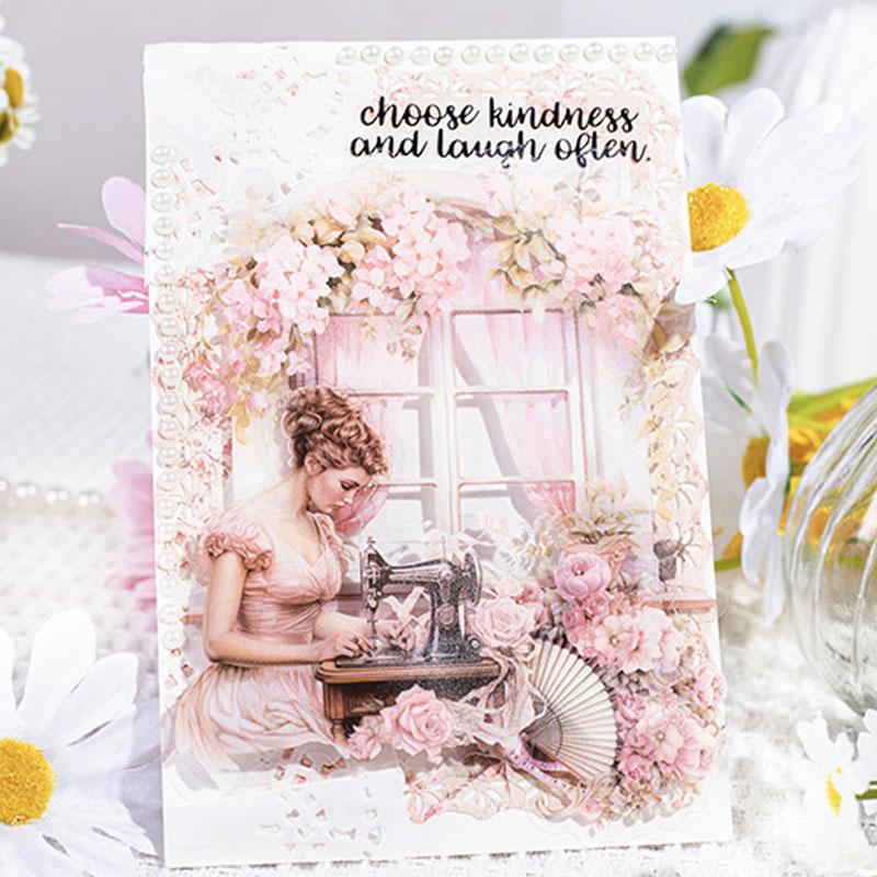 コラージュ 素材 シール 人物 女性 ドレス 薔薇 バラ 城 馬車 ジャンク