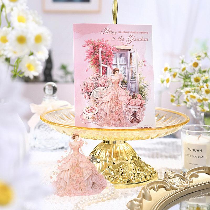 コラージュ 素材 シール 人物 女性 ドレス 薔薇 バラ 城 馬車 ジャンク