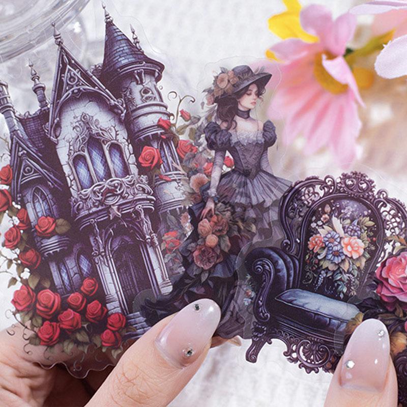 コラージュ 素材 シール 人物 女性 ドレス 薔薇 バラ 城 馬車 ジャンク
