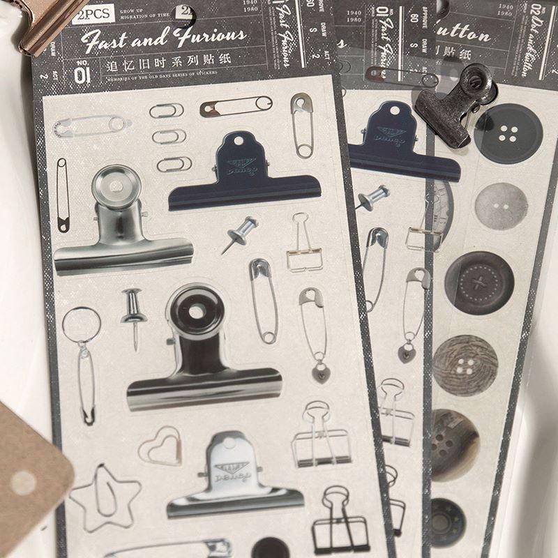 コラージュ 素材 シール ボタン クリップ 鍵 リボン ジャンク