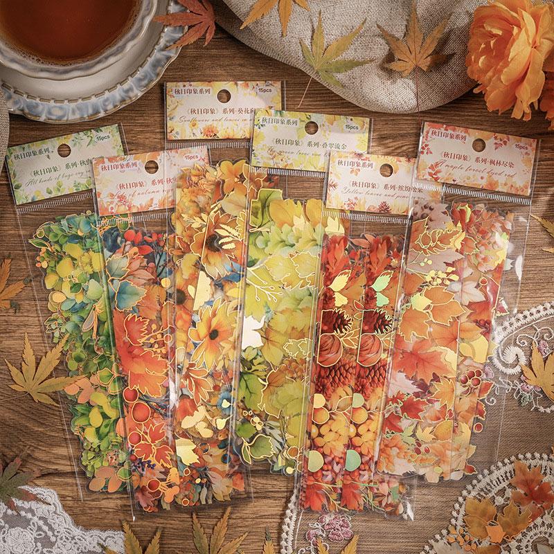 コラージュ 素材 シール 葉っぱ 紅葉 ヒマワリ 植物 ジャンク