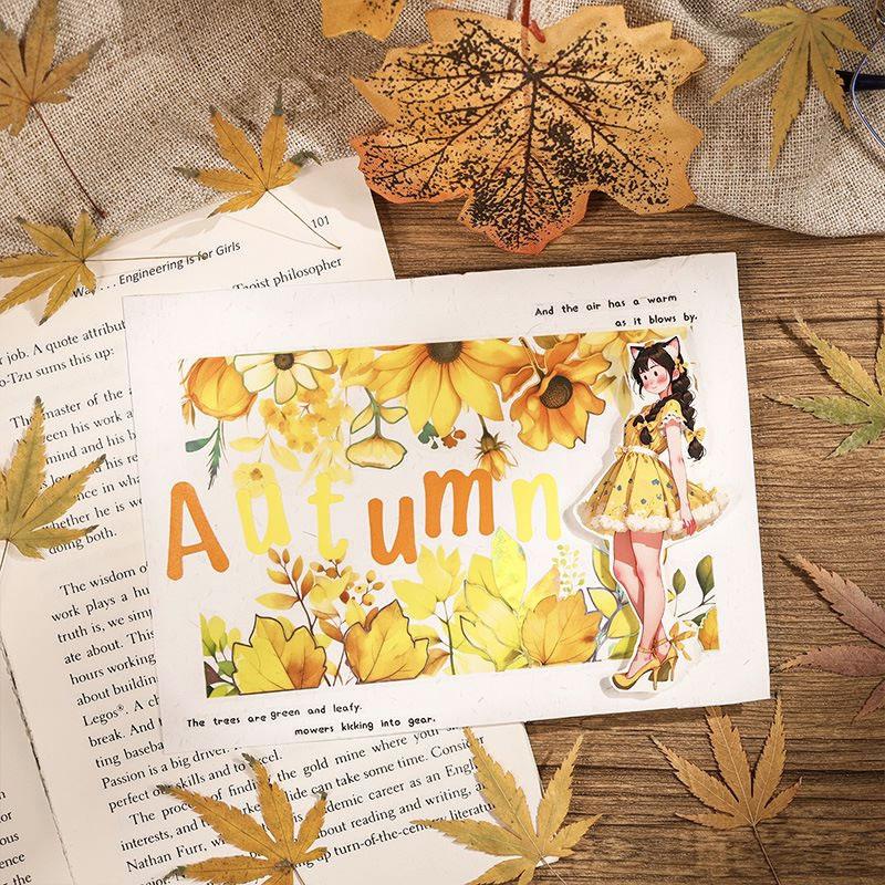 コラージュ 素材 シール 葉っぱ 紅葉 ヒマワリ 植物 ジャンク