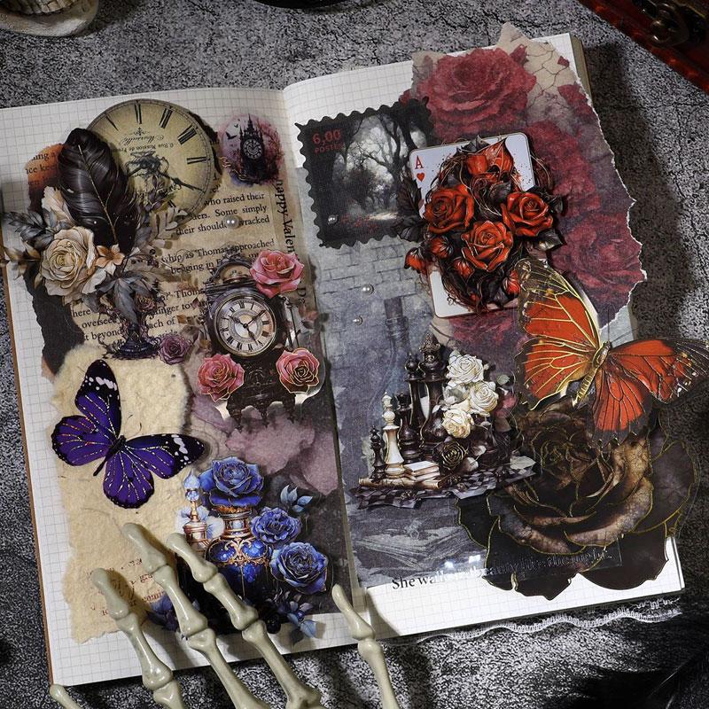 コラージュ 素材 シール 薔薇 バラ ローズ カラス ジャンクジャーナル