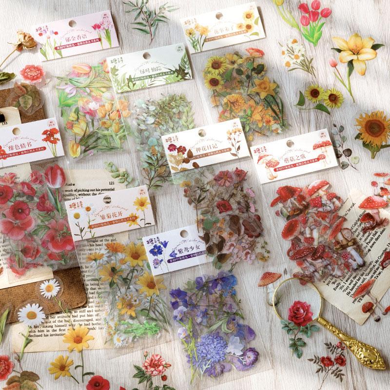 コラージュ 素材 シール 花 植物 押し花 きのこ ボタニカル ジャンク