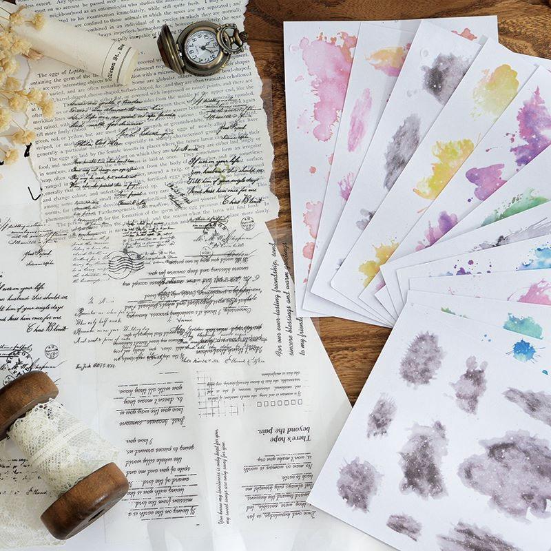 コラージュ 素材 シール 水彩 インク ぼかし 背景 英字 フレーズ