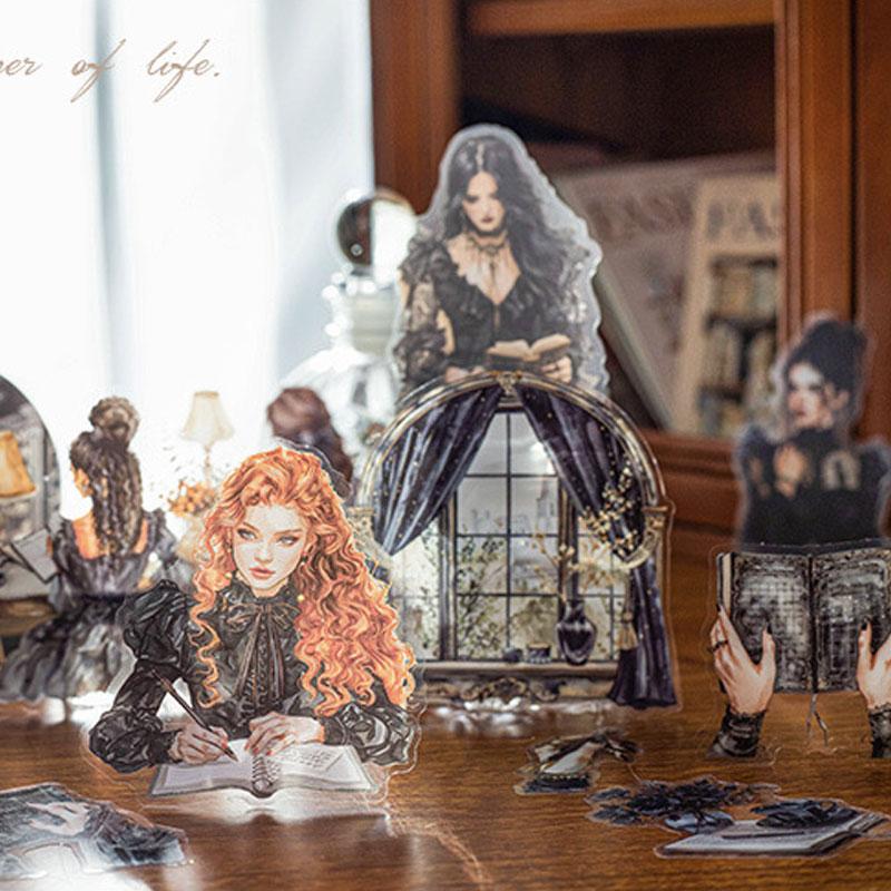 コラージュ 素材 シール 女性 人物 女の子 本 読書 勉強 ジャンク