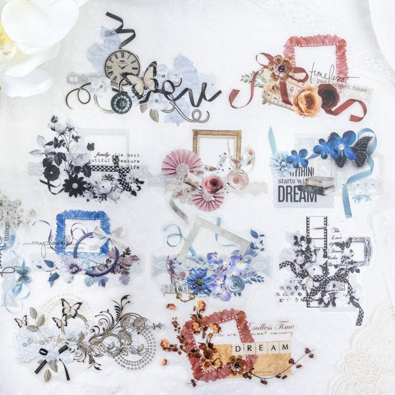 コラージュ 素材 シール リボン レース 蝶 花 アクセント おしゃれ
