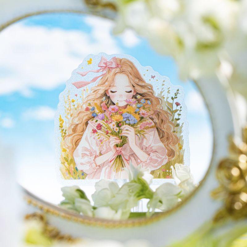 コラージュ 素材 シール 人物 女性 女の子 花 フラワー 窓 窓枠 小屋