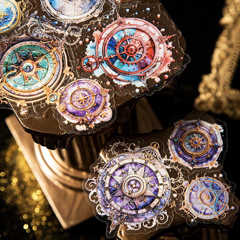 コラージュ 素材 シール 魔法 宇宙 コンパス 方位磁針 月 星 懐中時計