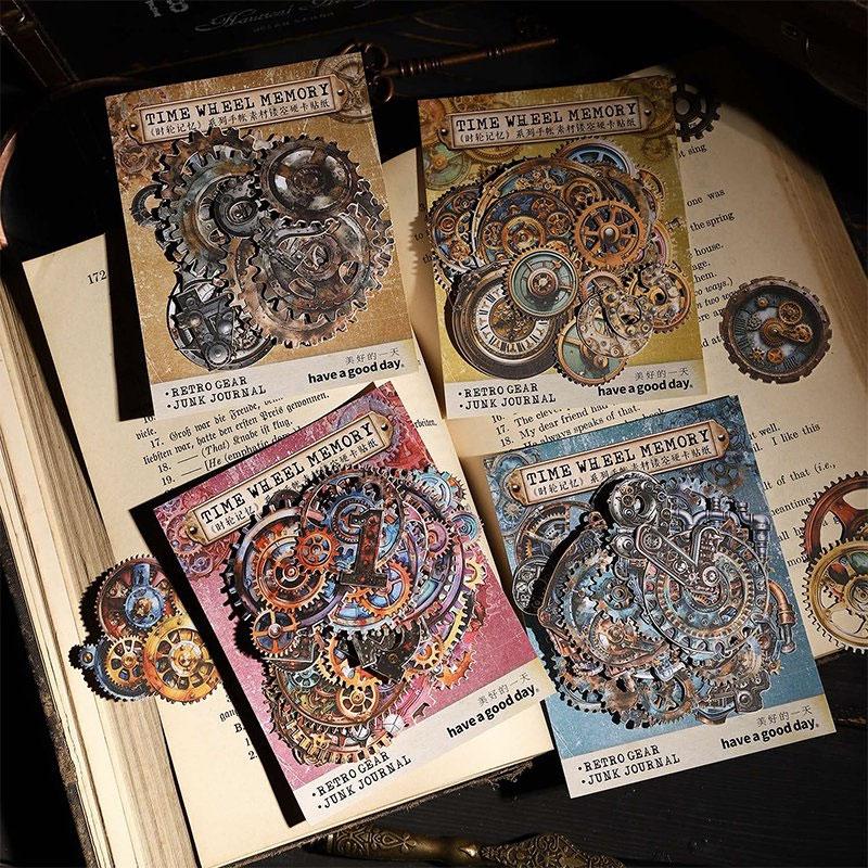 コラージュ 素材 シール 歯車 金具 ギヤ 数字 ナンバー 部品 パーツ