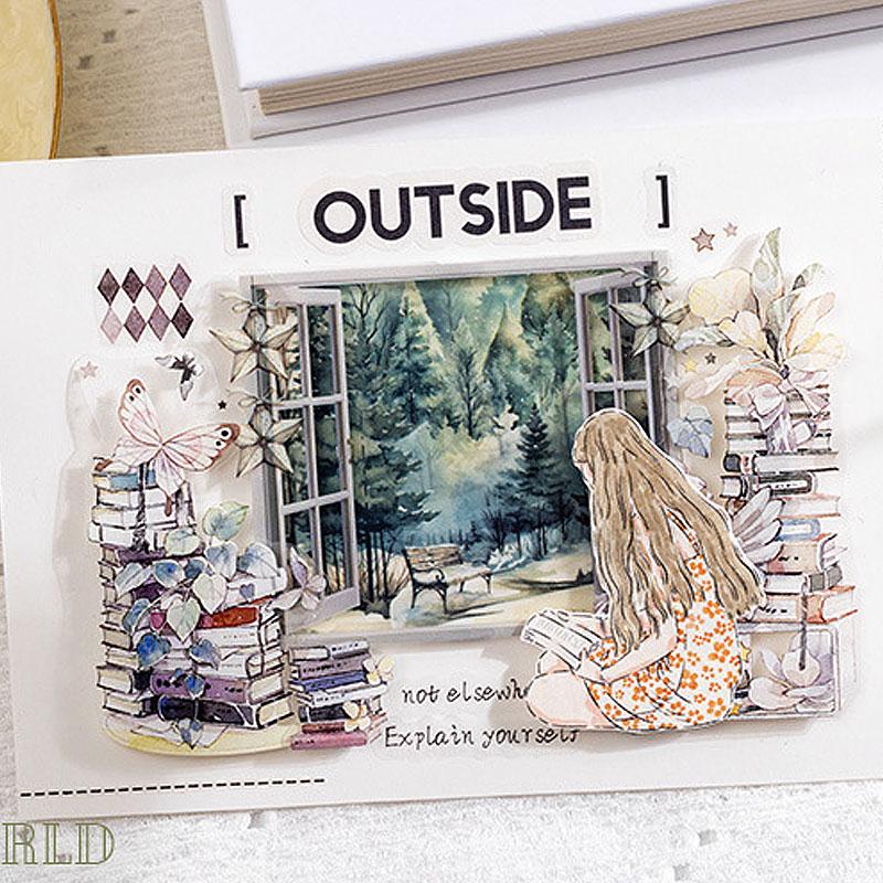 コラージュ 素材 シール 窓 窓枠 開き窓 フレーム サッシ ウィンドウ