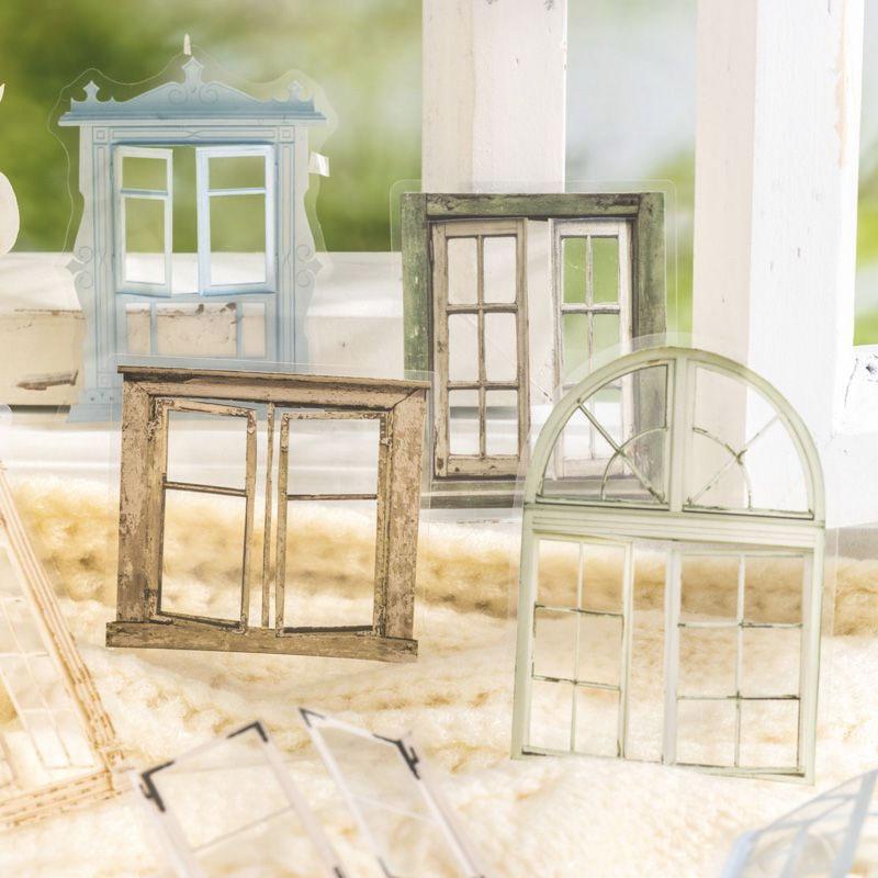 コラージュ 素材 シール 窓 窓枠 開き窓 フレーム サッシ ウィンドウ