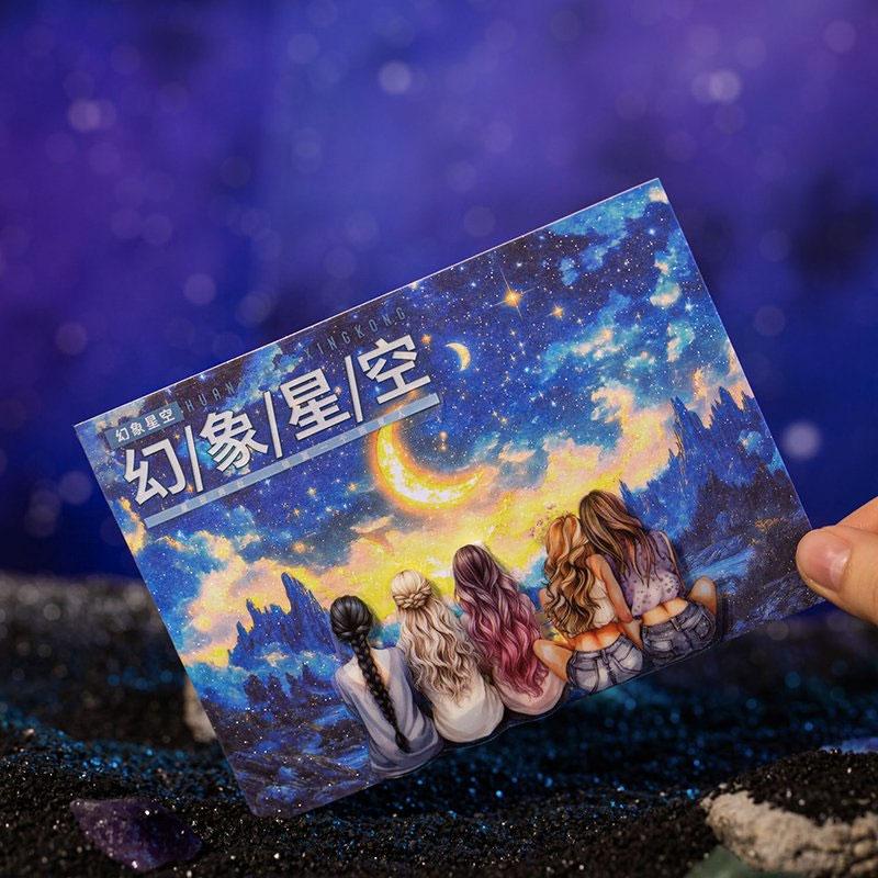 コラージュ 素材 シール 風景 景色 背景 星空 夜空 月 星 花火