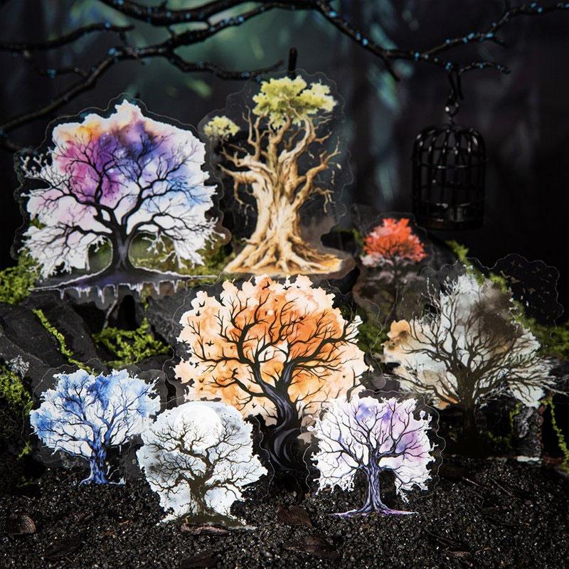 コラージュ 素材 シール 枯木 枯れ木 植木 街路樹 カラス 髑髏 骸骨