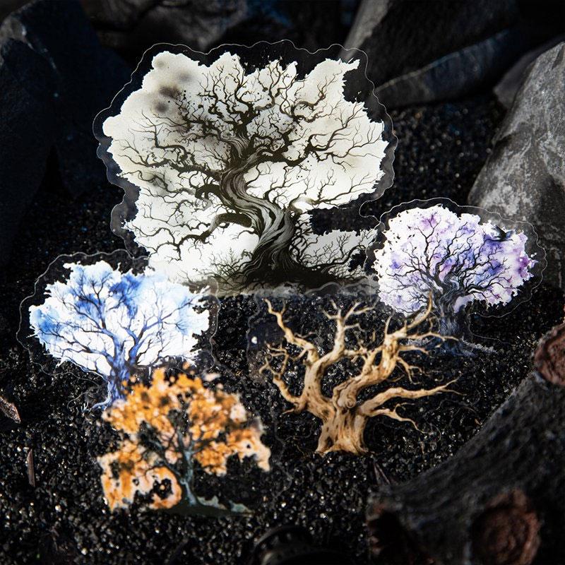 コラージュ 素材 シール 枯木 枯れ木 植木 街路樹 カラス 髑髏 骸骨