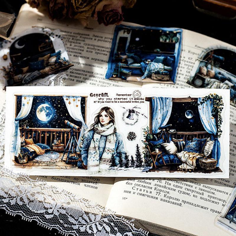 コラージュ 素材 シール 窓辺 景色 部屋 インテリア 海辺 星空 夜景 窓