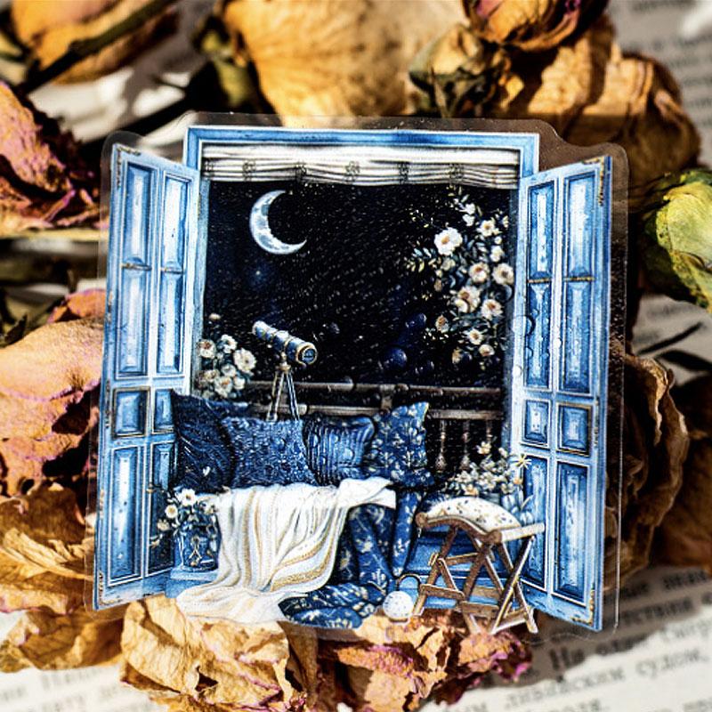 コラージュ 素材 シール 窓辺 景色 部屋 インテリア 海辺 星空 夜景 窓