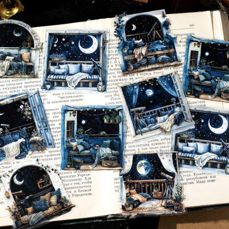 コラージュ 素材 シール 窓辺 景色 部屋 インテリア 海辺 星空 夜景 窓