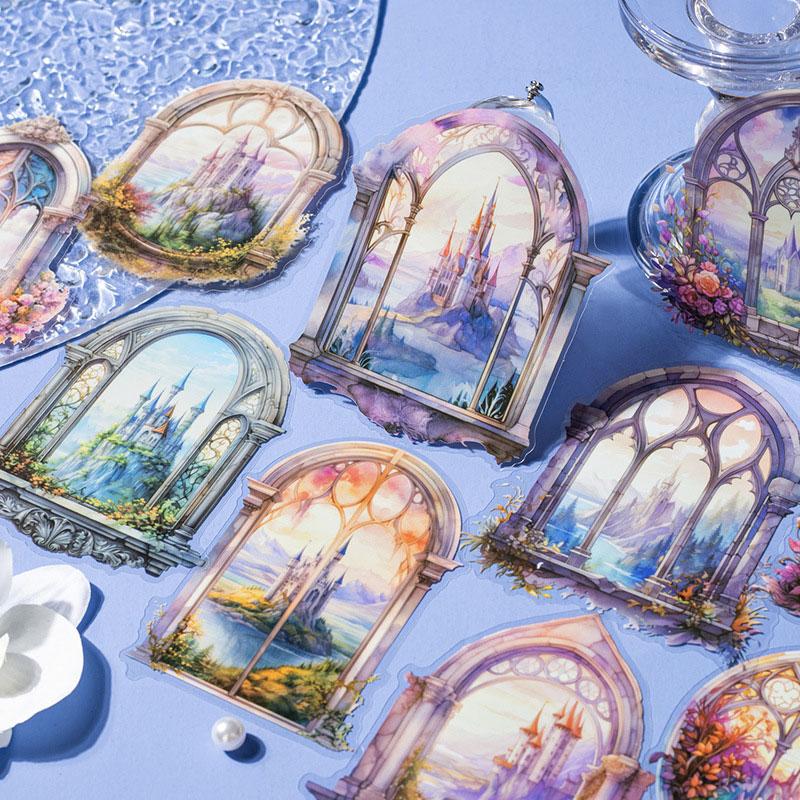 ST664 窓 窓枠 天国 宇宙 海底 お城 森林 海辺 フレーム 大きめ