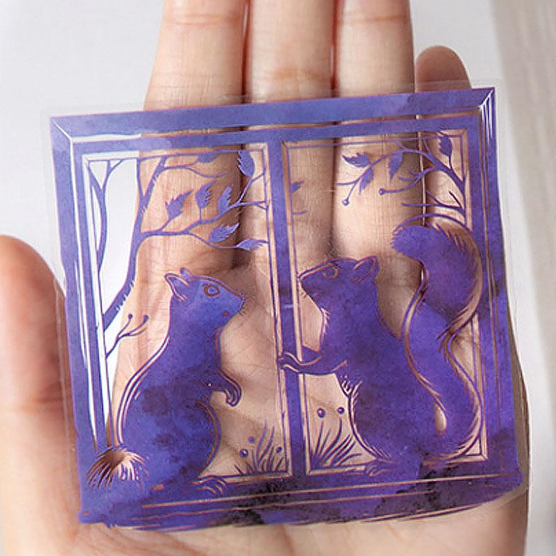 コラージュ素材 窓 窓枠 扉 蝶々 おすそ分け ST665 影絵 シルエット 窓 窓枠 フレーム 猫 子供 リス 小鳥 植物 PET
