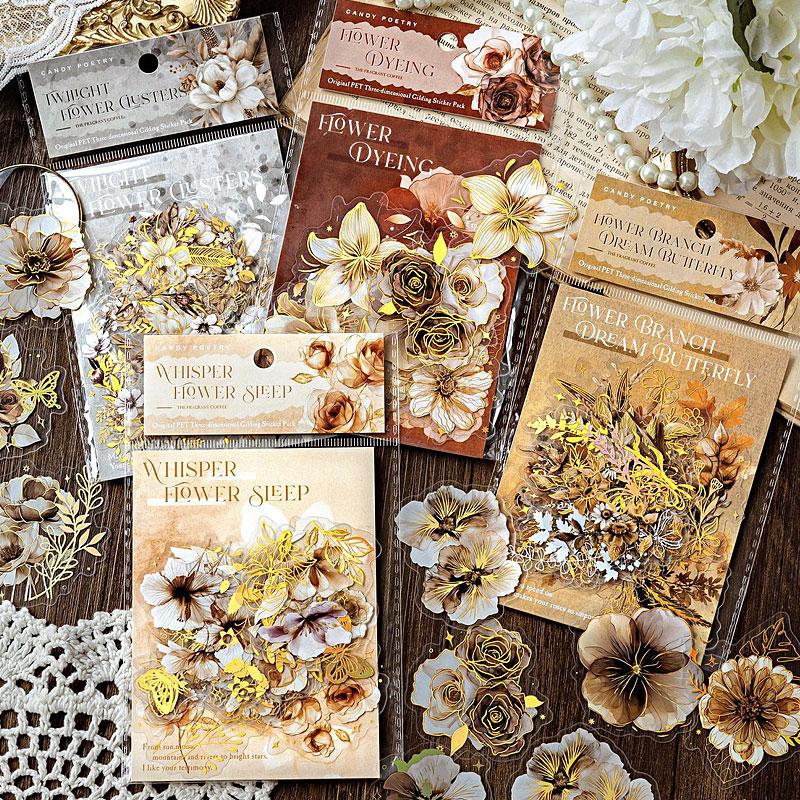 【C】フローラルフレーム♥Darkness Fairy18枚♥コラージュ素材♥ ST718 花 蝶 植物 箔押し バラ ユリ 桜 ブーケ リース コラージュ素材