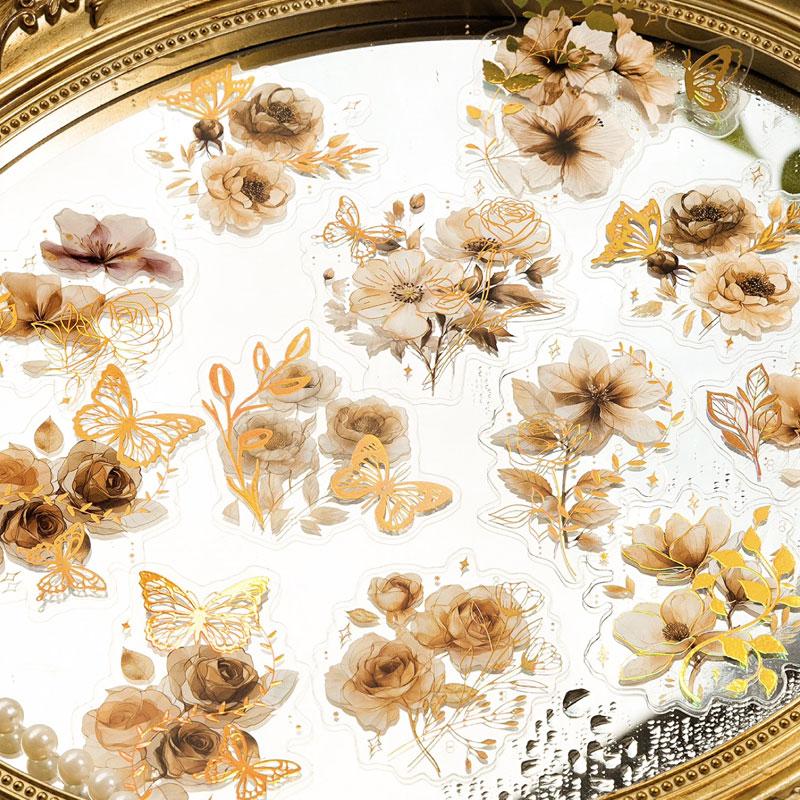 ST718 花 蝶 植物 箔押し バラ ユリ 桜 ブーケ リース コラージュ素材