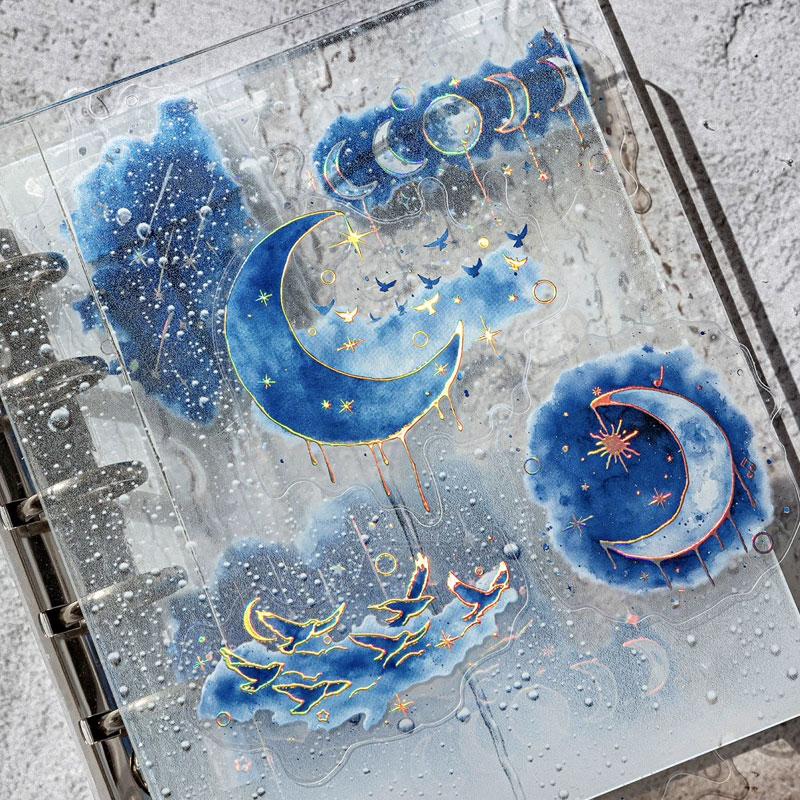 ST766 青 ブルー バラ 花 雨 傘 雨雲 クジラ イルカ クラゲ 月 羽 夜空