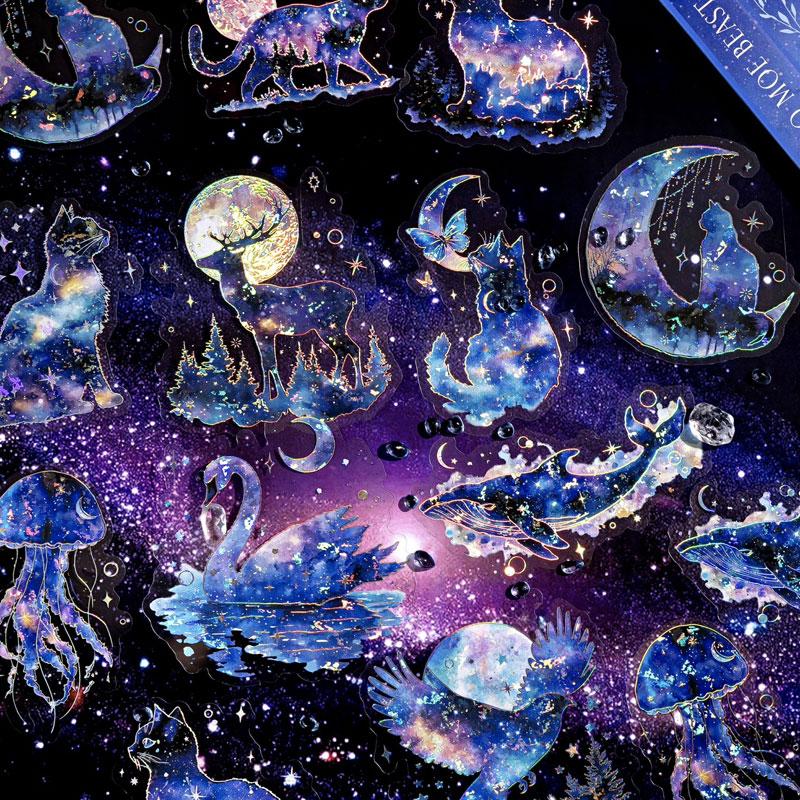 ST792 月 星空 神秘的 シルエット 女性 ネコ クジラ 白鳥 クラゲ