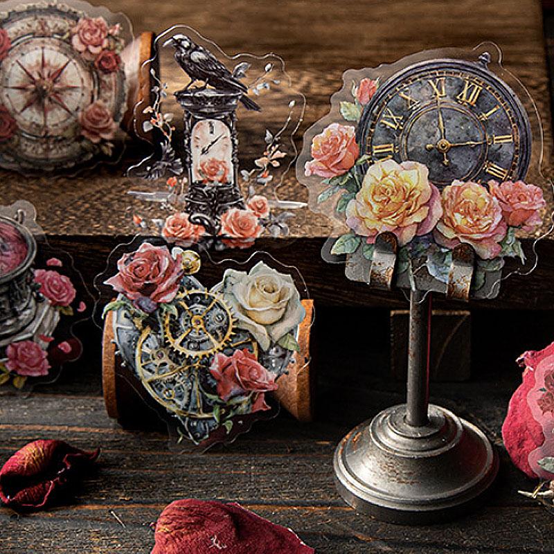 ❤️SALE❤️デコパージュ ꔛ‬ꕤ インテリア *デザインボード *薔薇 ST794 バラ ダークゴシック 薔薇 本 インク 蜘蛛 ハート 時計 ドクロ