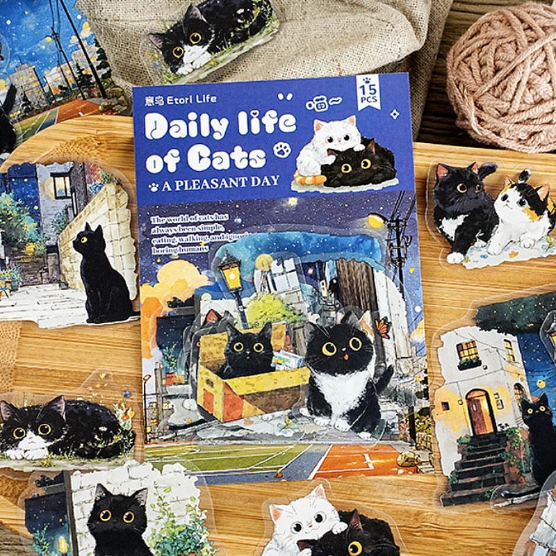 ST804 ネコ 猫 マスコット 可愛い 黒猫 白猫 コラージュ 素材 紙物素材