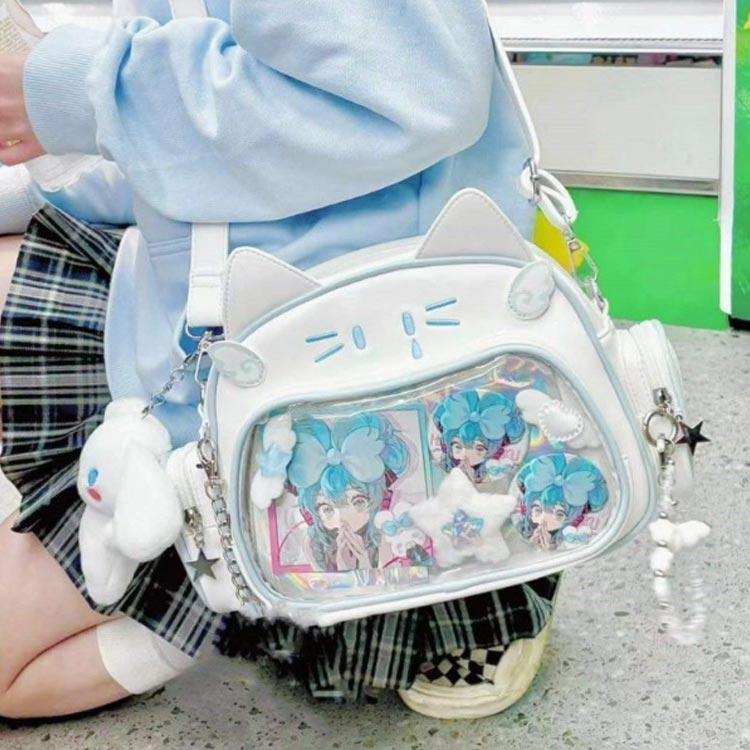 ネコ リュック 2way オタクバッグ かわいい 透明窓 鞄 レディース 猫耳