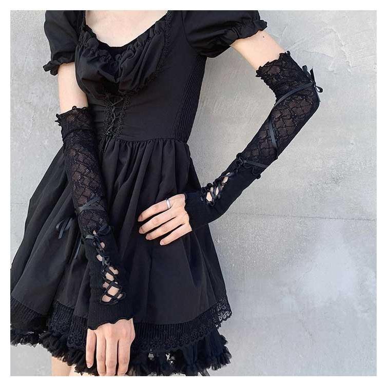h.NAOTO Blood フィンガーレスグローブ 黒 ゴシック ゴスロリ 2点セット ゴスロリゴージャスフリルフィンガーレス グローブ ゴシック