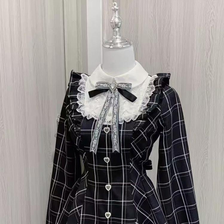 極美品✨ ワイズ　総柄　シャツ ワンピース　フリル　ゆったり　希少　オシャレ ワンピース 地雷系 レース フリル 長袖 量産型 チェック柄 痩せて見え