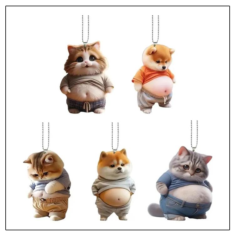 キーホルダー デブ 猫 マスコット 犬 2個セット ボールチェーン 可愛い
