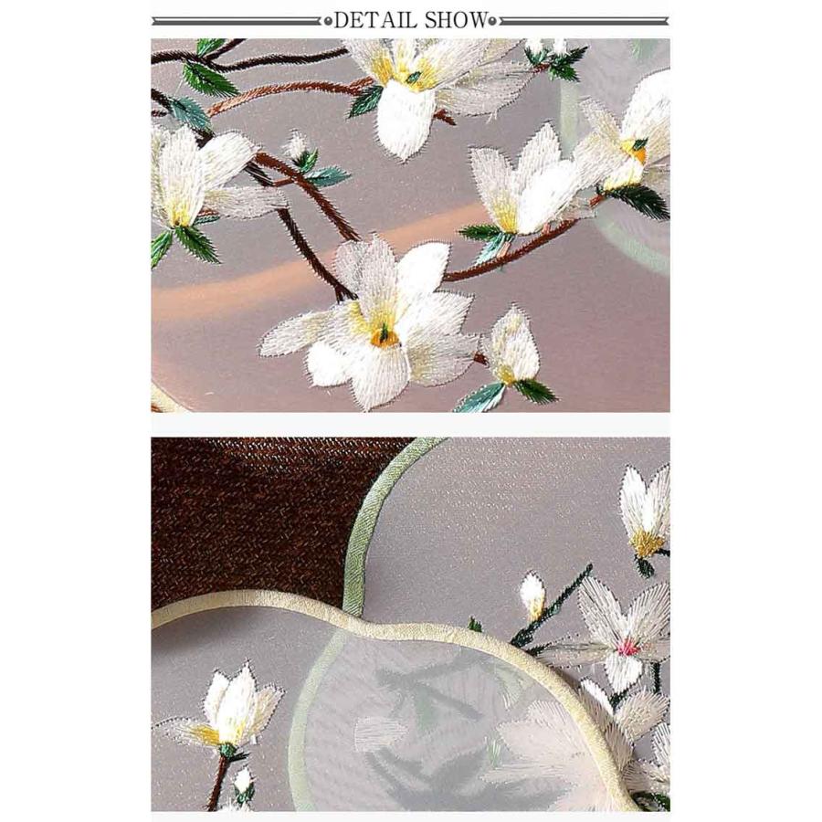 花柄 扇子 丸型 木製 団扇 タッセル付き 刺〓 透け感 和装 せんす 中国