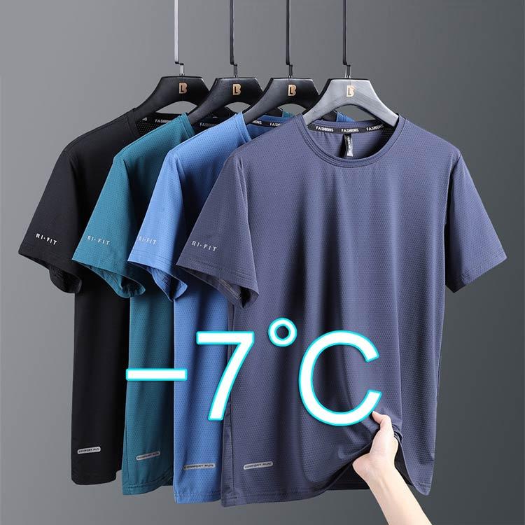 メンズ 涼しい -7℃ L−8XLサイズ！ 半袖 無地 夏 アイスシルクTシャツ