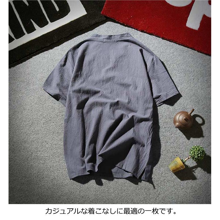 Tシャツ メンズ 半袖シャツ 綿麻シャツ リネンシャツ ヘンリーネック