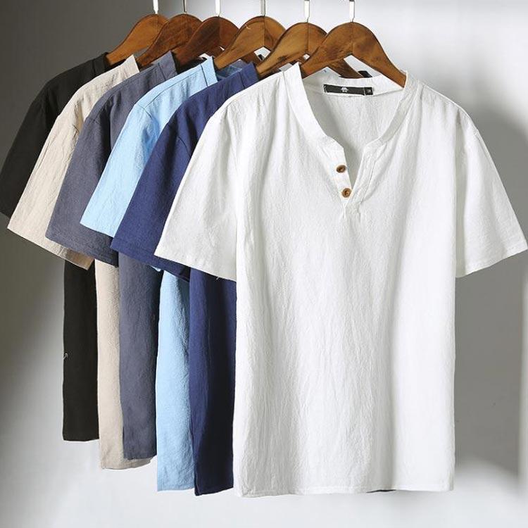 Tシャツ メンズ 半袖シャツ 綿麻シャツ リネンシャツ ヘンリーネック
