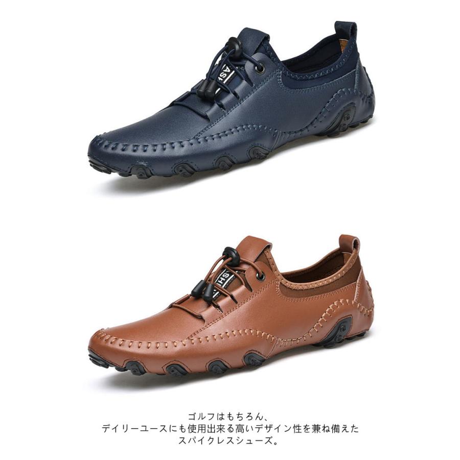 メンズ ゴルフシューズ 本革 レザー 牛革 スパイクレス シューズ 革靴