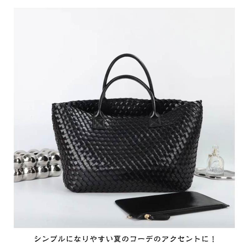 トートバッグ レディース PUレザー ハンドメイドバッグ 編み込み