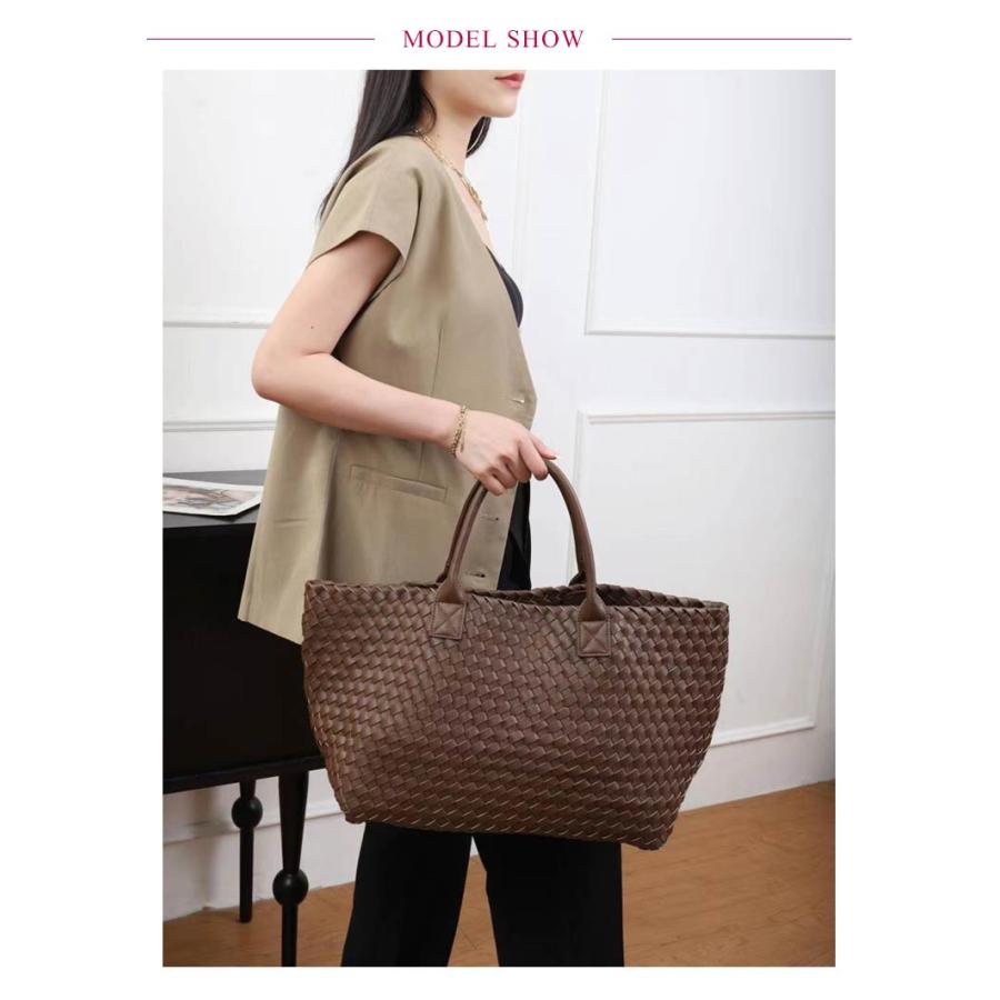 トートバッグ レディース PUレザー ハンドメイドバッグ 編み込み