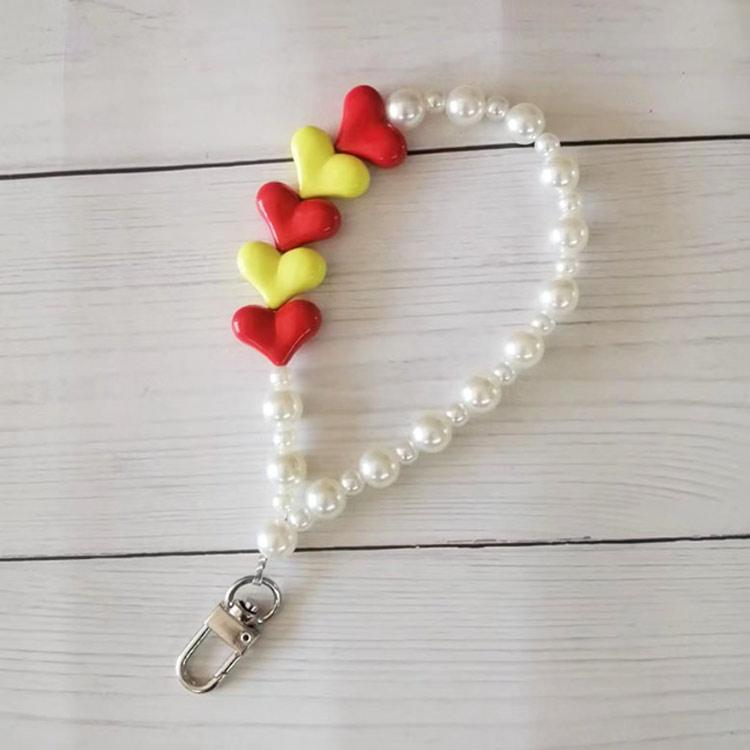 スマホチェーン 手首 スマホ ストラップ パール ビーズ ハート