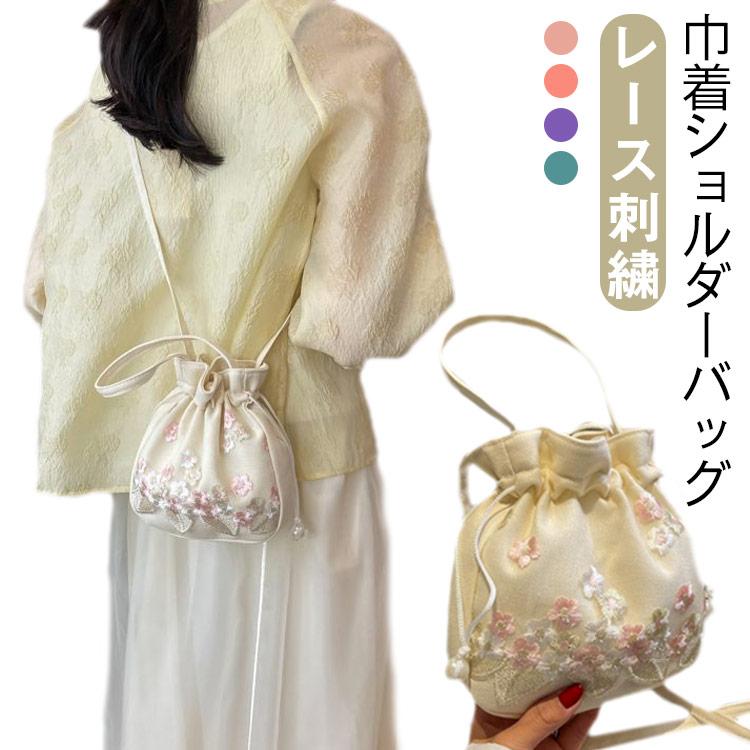 2608291 刺繍レースの巾着ポシェット3800 巾着バッグ ショルダー 布製